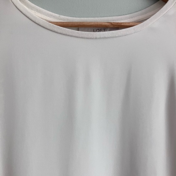 LOFT Off White Mixed Fabric Long Sleeve Scalloped Hem Blouse Size S - Picture 3 of 9